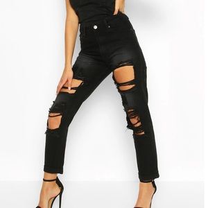 Black Boohoo Distressed Mom Jeans